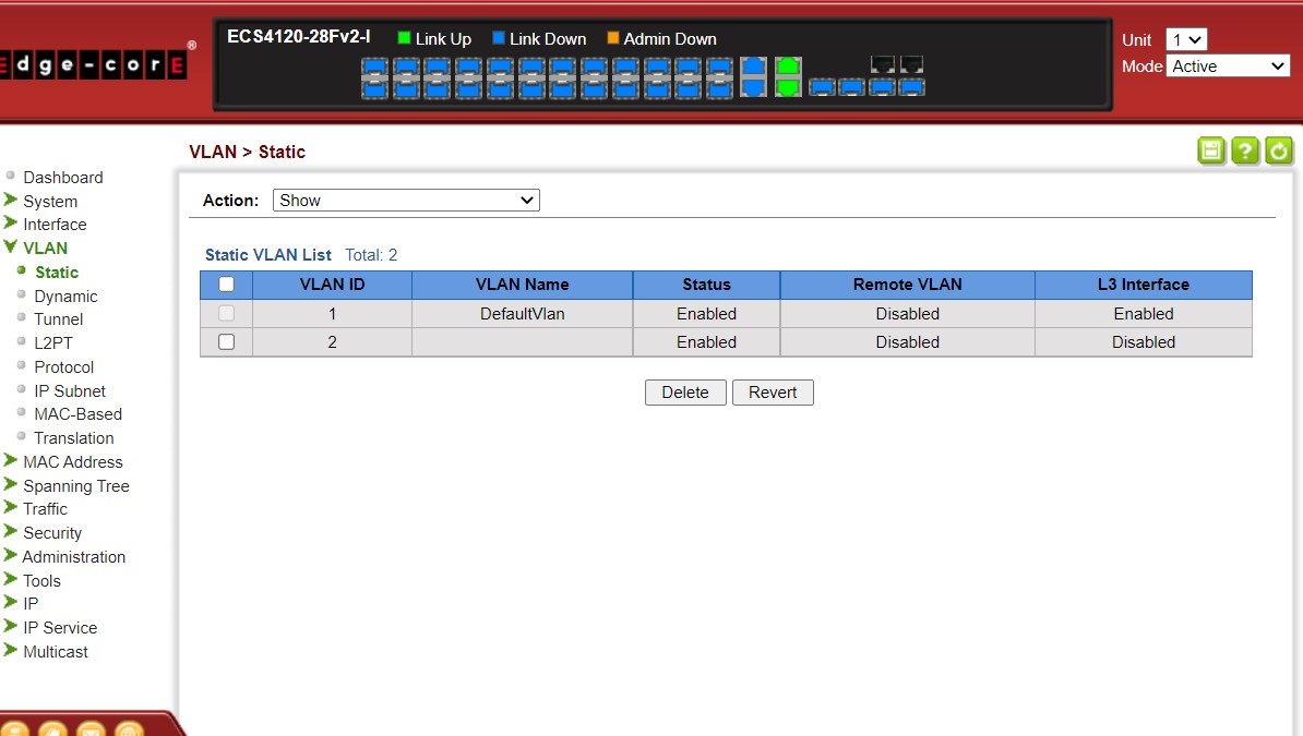 Edge core удалить vlan